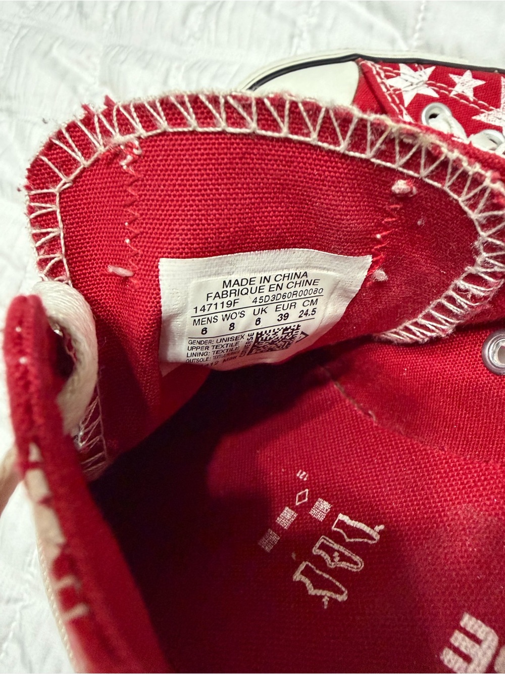 Converse Low Top Canvas Sneakers in Red with White Stars M6/W/8 Unisex July - Picture 5 of 6